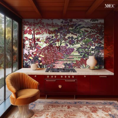 bold red kitchen mosaic backsplash