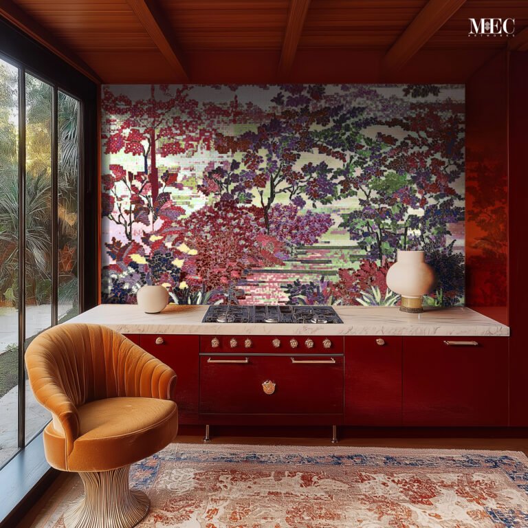 bold red kitchen mosaic backsplash
