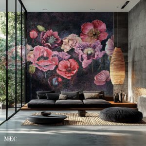 dark floral mosaic feature wall