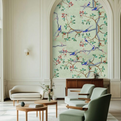 elegant wall mosaic with birds floral
