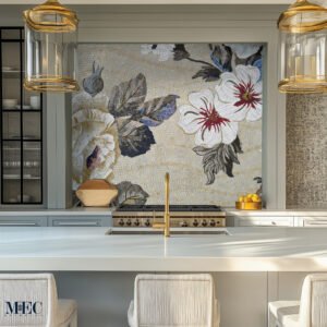floral kitchen backsplash neutral tones