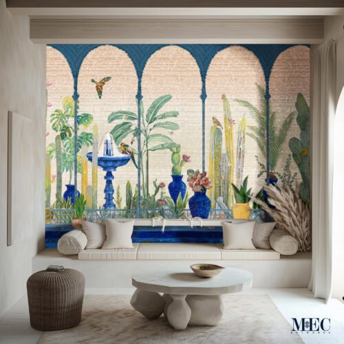 mediterranean style seating area mosaic-arches