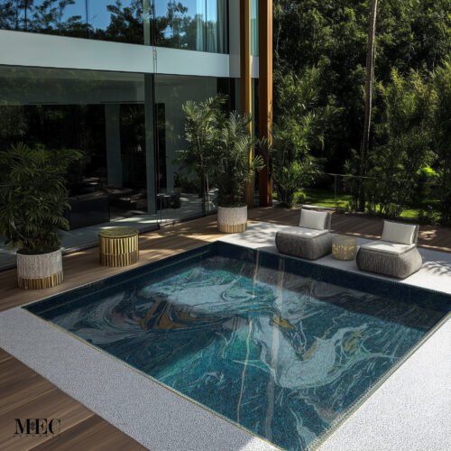 outdoor pool mosaic design floral pattern