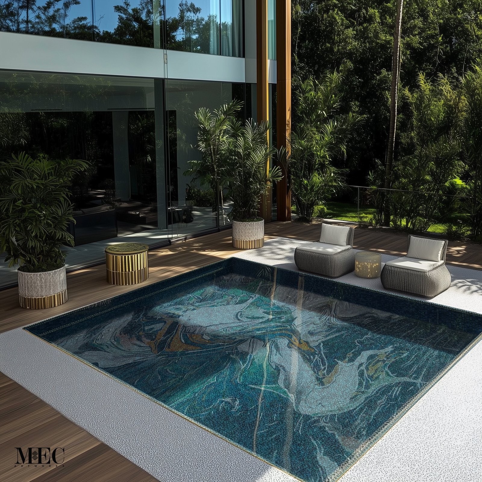 outdoor pool mosaic design floral pattern