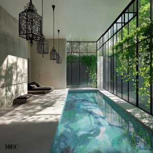 tranquil poolside mosaic design