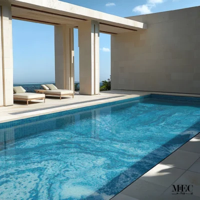 Coastal Tranquil Mosaic Pool with Soft Aqua Motion Effects