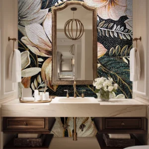 Noir Garden Mosaic Wall with Oversized Bloom Detailing