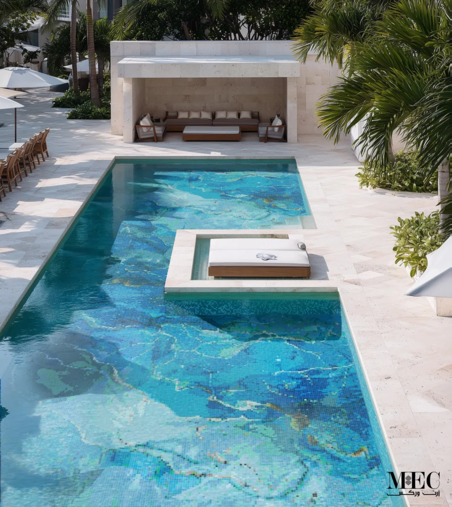 Ocean Whisper Mosaic Pool with Sculpted Aqua Layering | MEC Artworks GCC