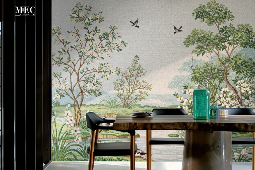 Spring Valley Mosaic Wall with Blooming Garden Landscape
