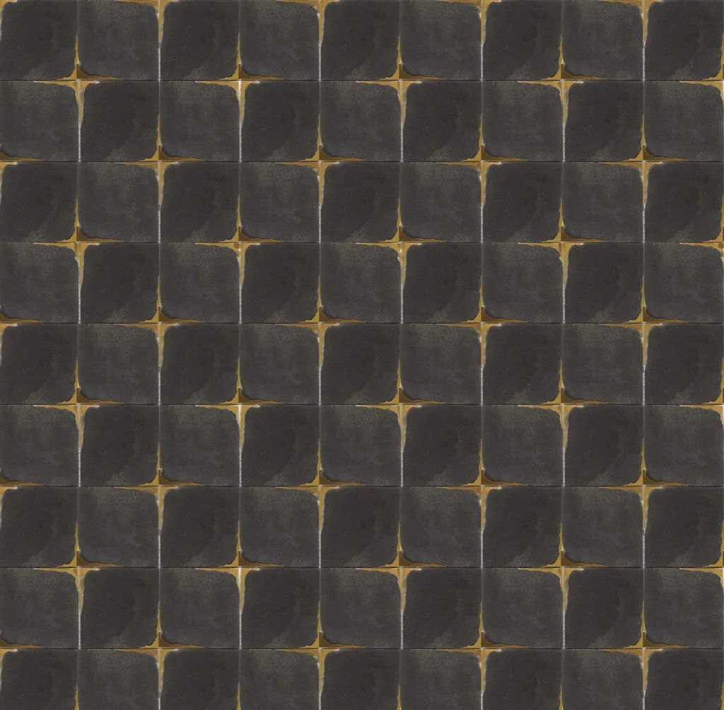 black square mosaic tile with gold grout lines creating a luxurious contrast ideal for modern wall