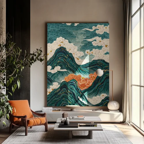 Luxurious living room featuring with a Large Commercial Custom Mosaic Tile Murals.