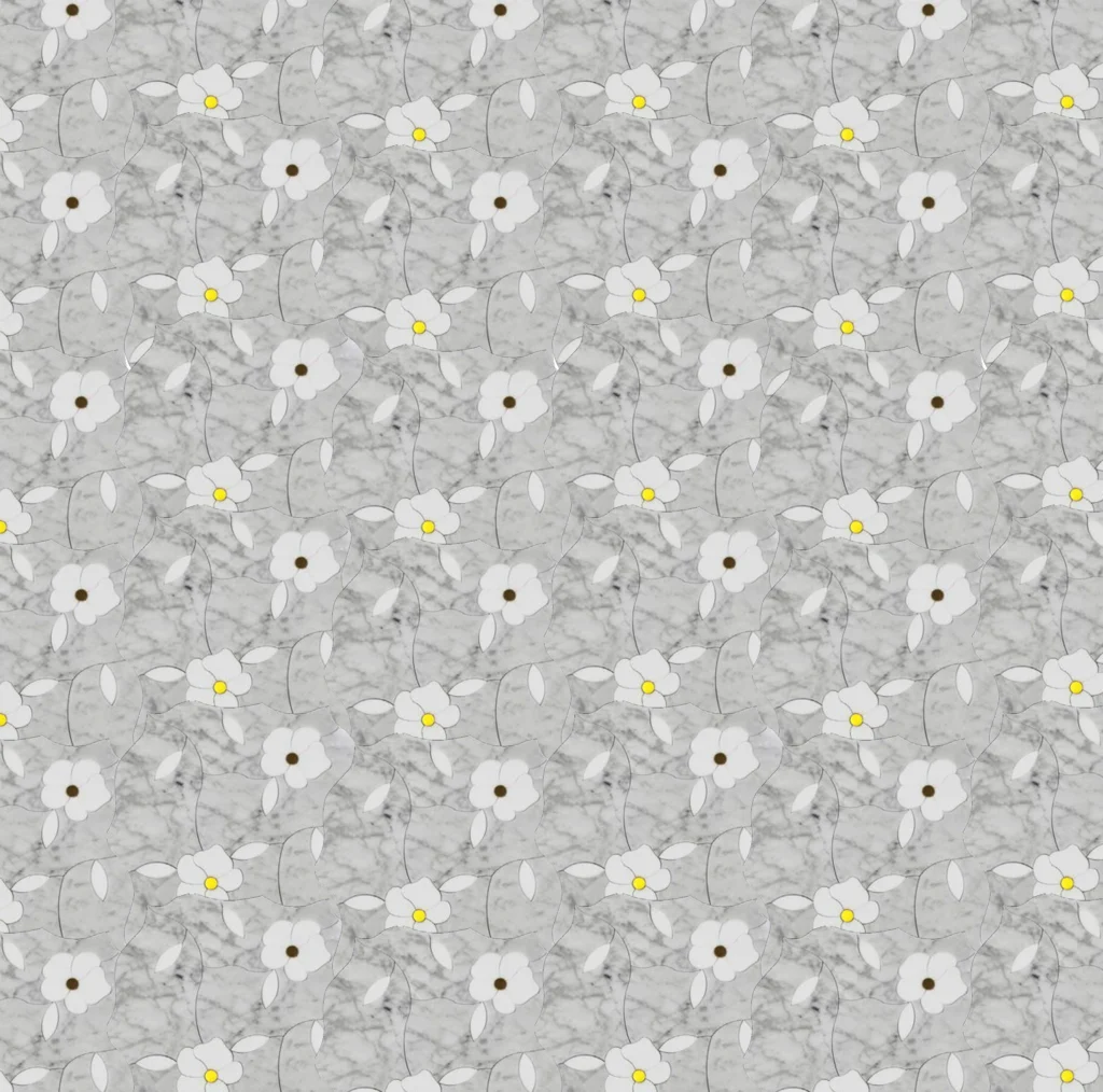 floral marble mosaic with white flowers and gray veining offering elegance and visual depth