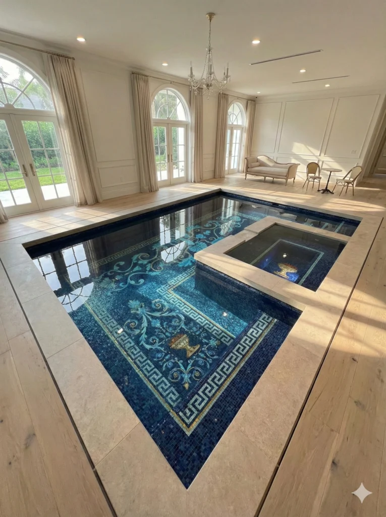 Blue & Gold Ornate Pool Mosaics | MEC Artworks GCC