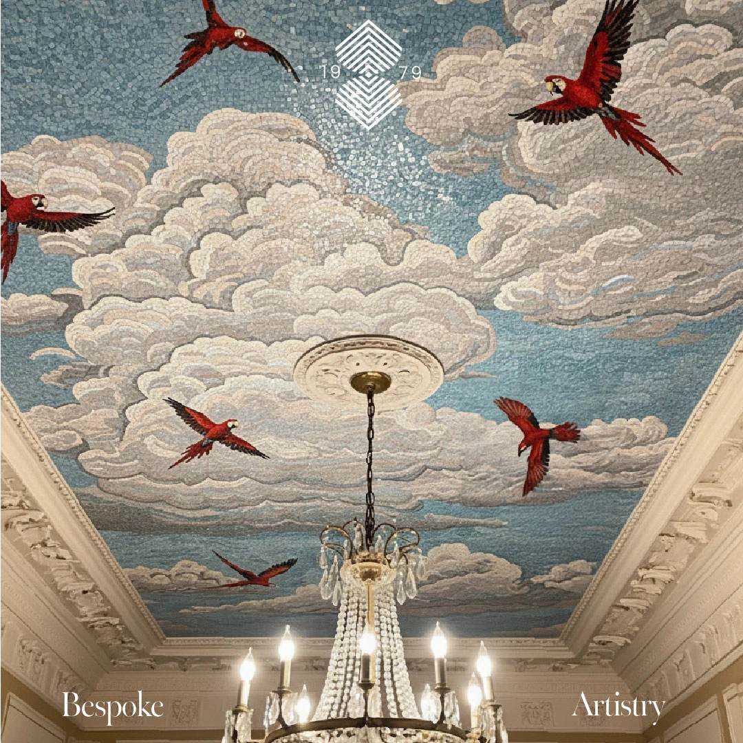 Celestial Ceiling Mosaic Featuring Birds and Clouds