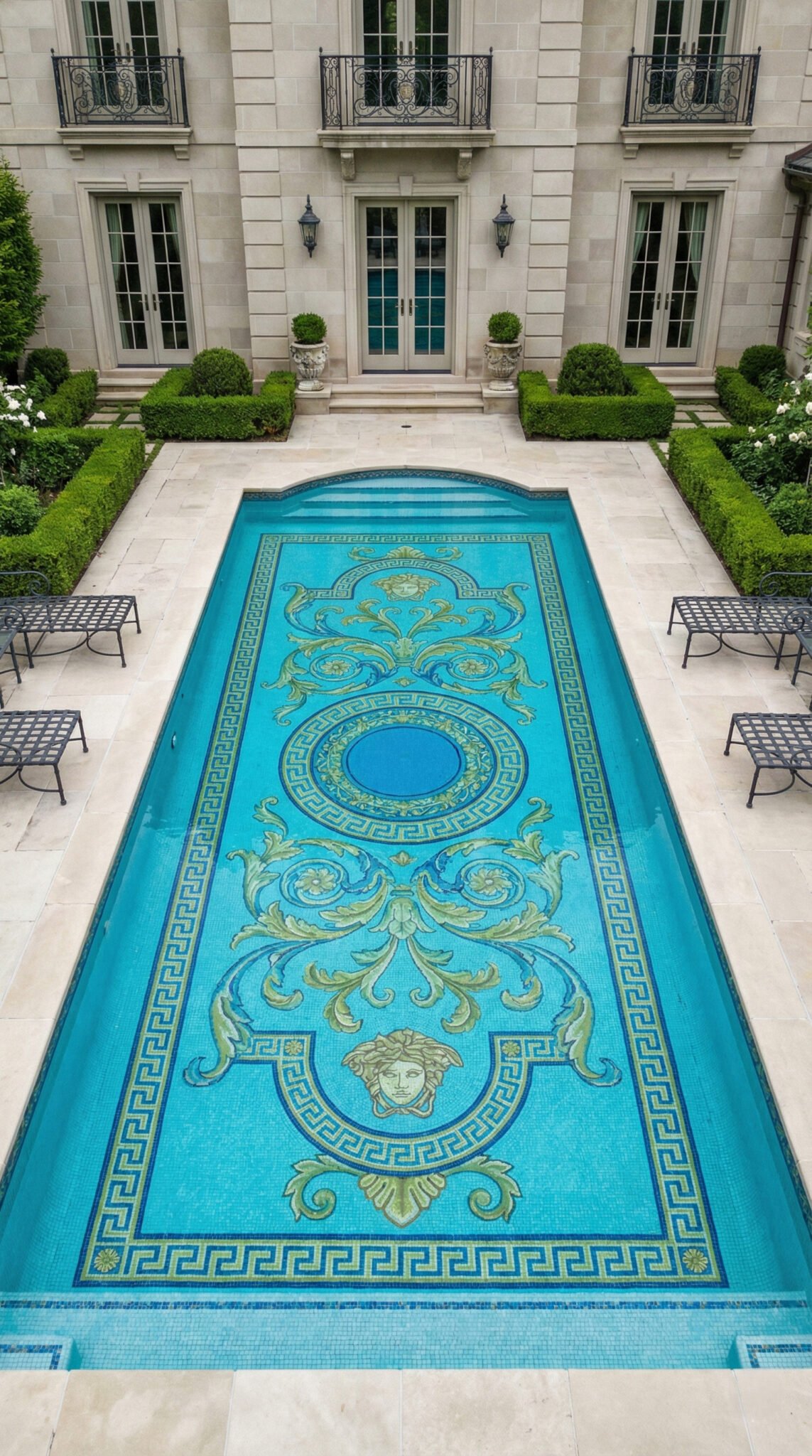 Pool Key Design Turquoise Greek Key Pool Mosaic | MEC Artworks GCC