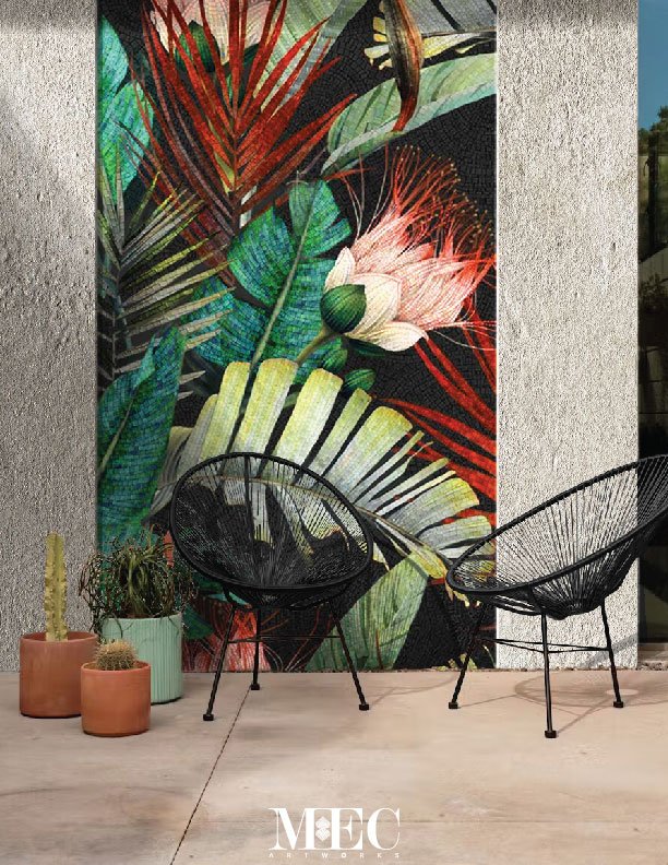 Texture and Relief in mosaic feature wall