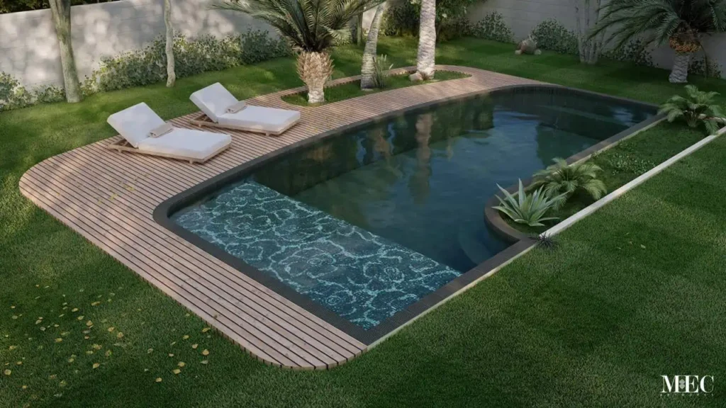 Grey pool mosaic tiles