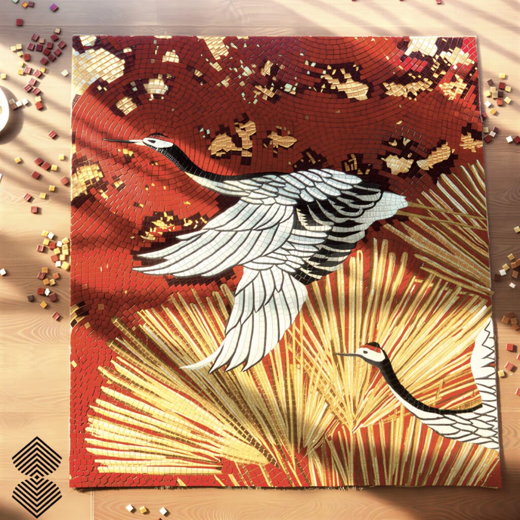 Wall Mosaic Golden Crane by MEC