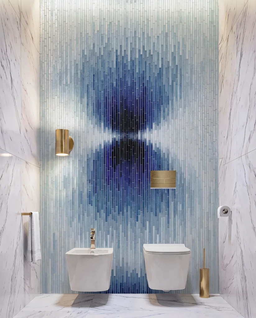Celestial Blue Glass Bathroom Mosaic Wall