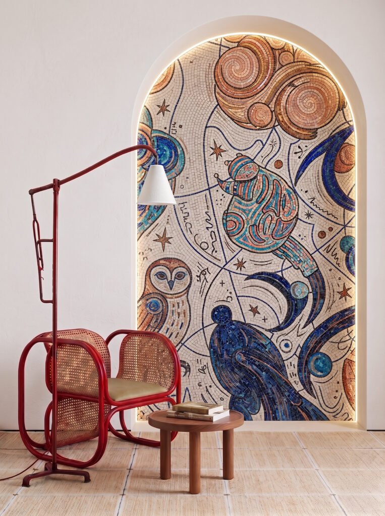 Custom mythical creature wall art in hand-laid stone