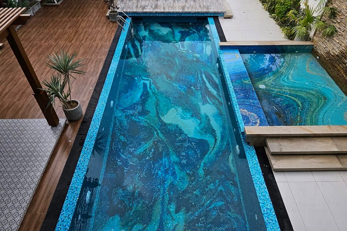 Bespoke glass mosaic swimming pool