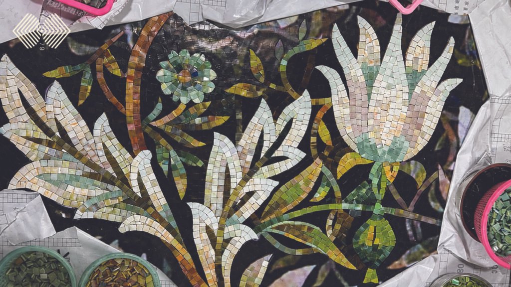 hand cut glass mosaic for floral pattern