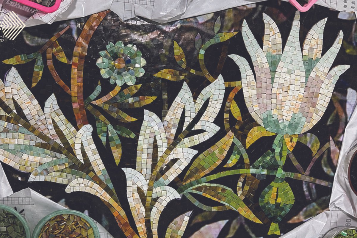 hand cut glass mosaic for floral pattern