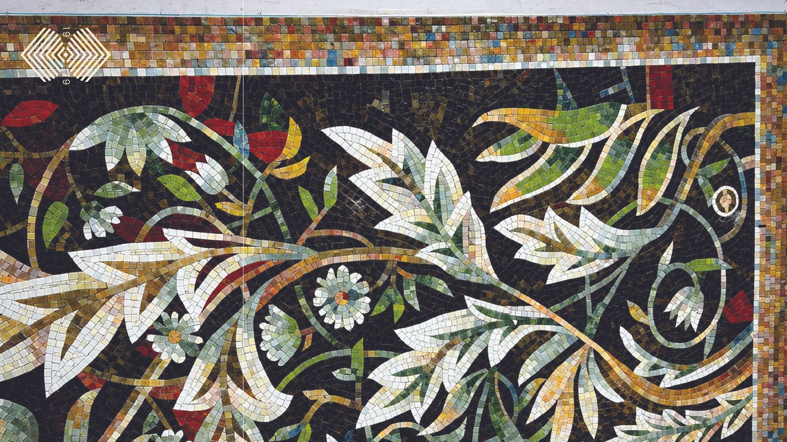 Handcrafted floral mosaic mural for a Dubai villa interior