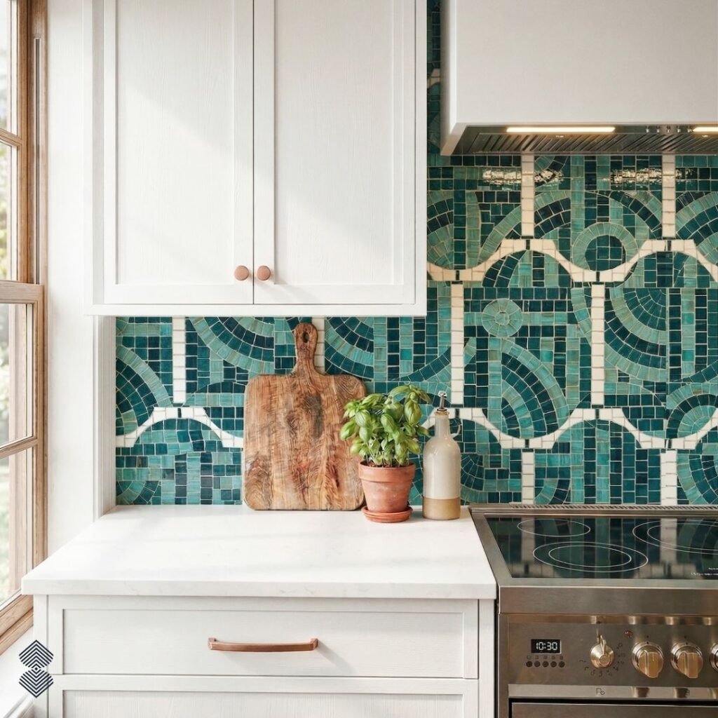 Art Deco Blue Mosaic Backsplash