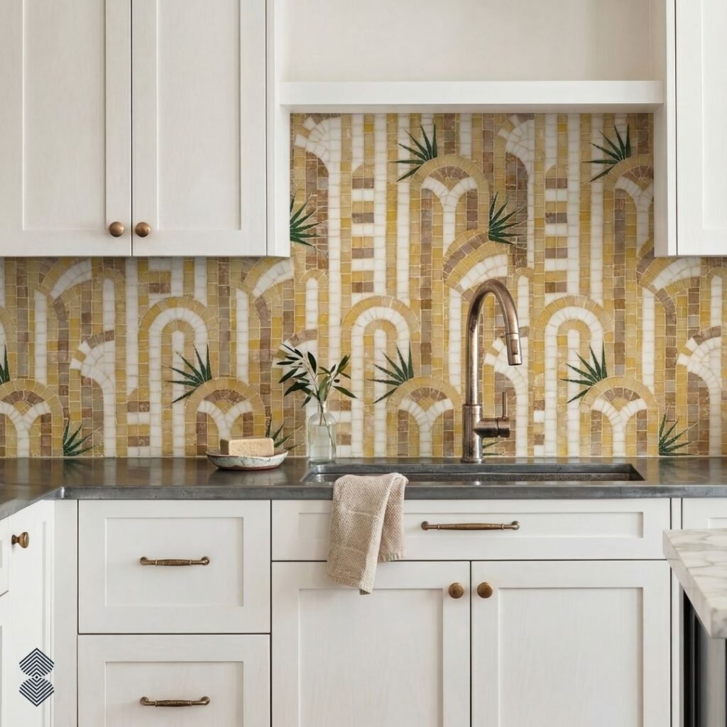 Botanical Ginkgo Mosaic Backsplash