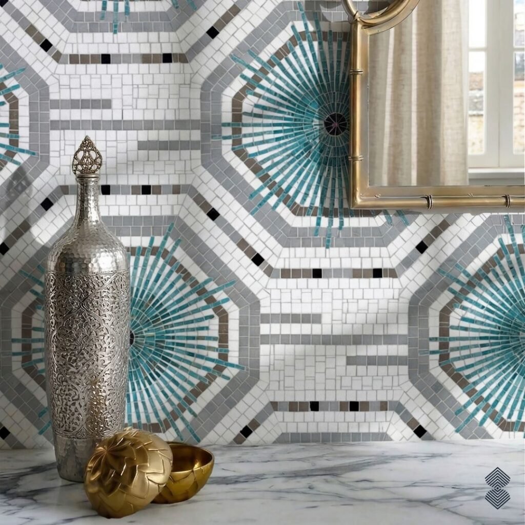 Luxury Teal Art Deco Mosaic Backsplash
