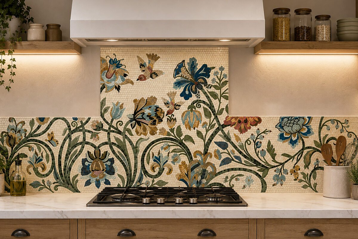 A Custom Floral Mosaic Backsplash