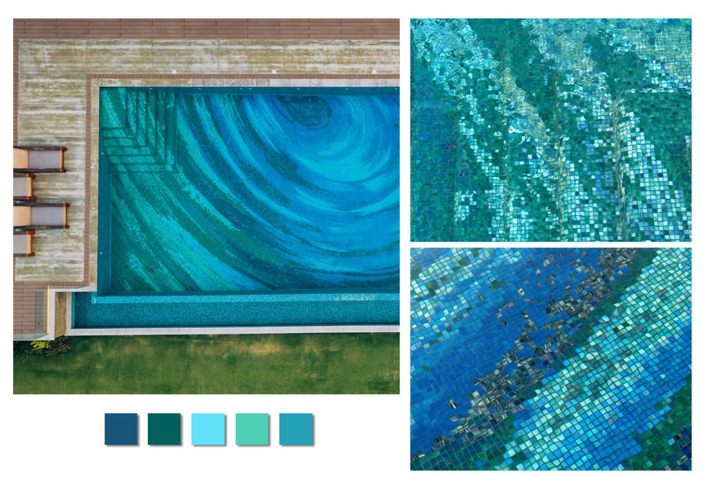 Blue teal and turquoise glass mosaic pool