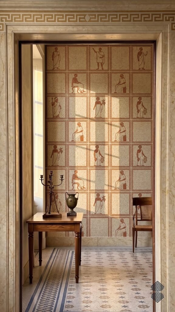 Ancient Roman mosaic motifs in a custom architectural design