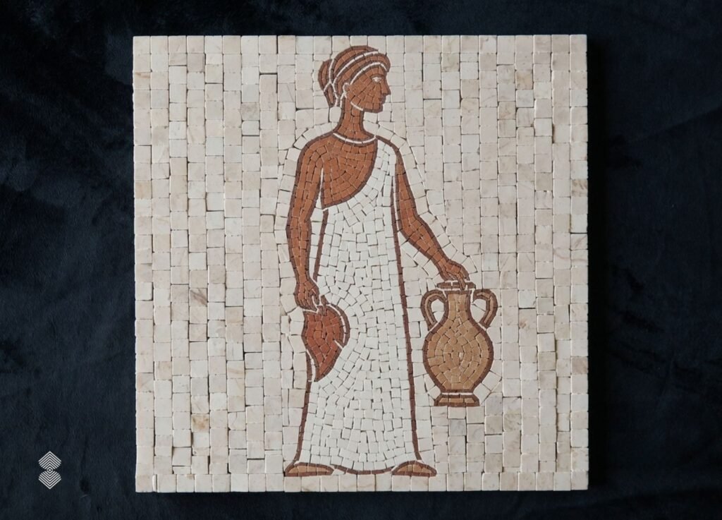 Roman figurative mosaic with classical architectural details