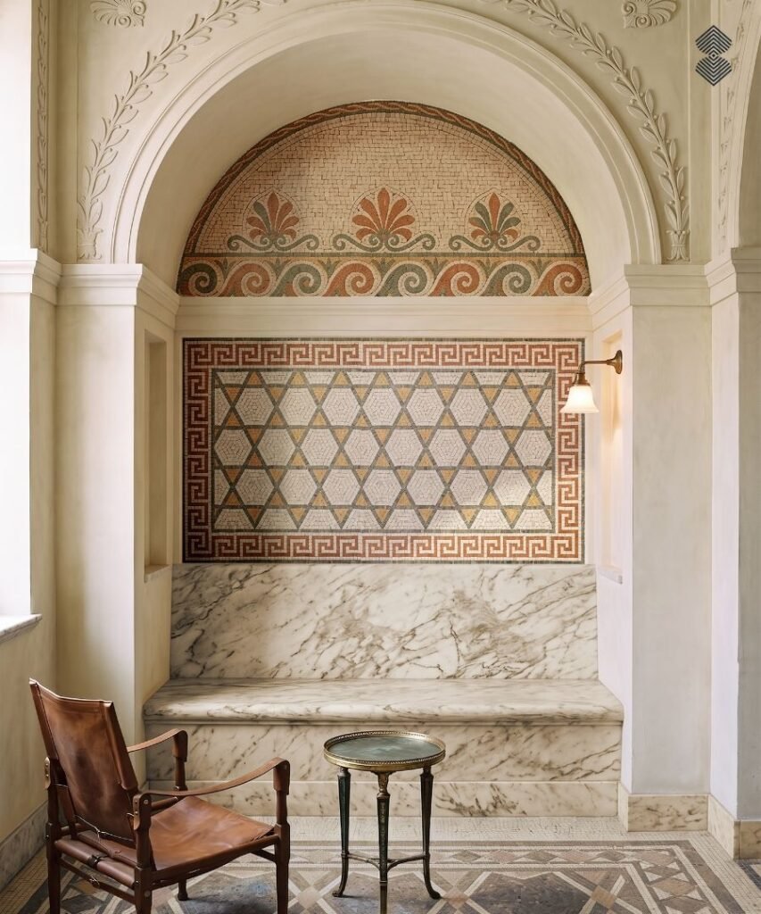 Meander mosaic pattern inspired by classical Roman design
