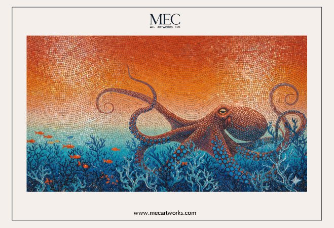 An Octopus Mosaic in Saturated Bold Colours