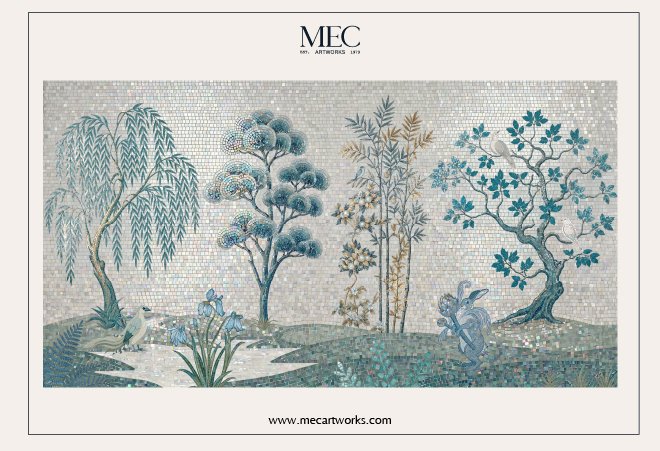hand-cut glass mosaic garden design for wall