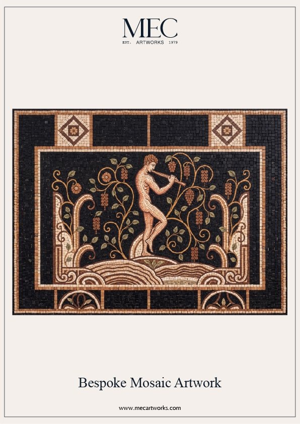 Roman mosaic figure with hand cut tesserae and classical details