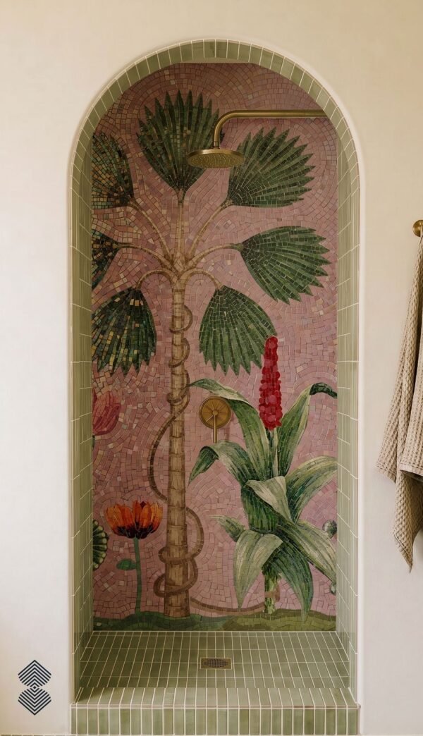 Tree Design Tile Palm Tree Mosaic Mural | Tropical Mosaic Panel