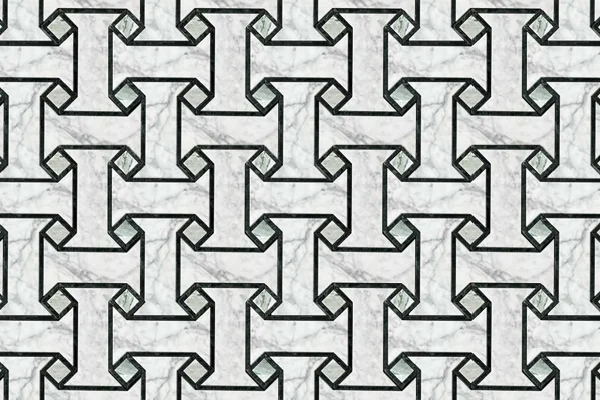 Decorative gray marble mosaic featuring angular shapes and interlocking lines perfect for bathrooms, kitchens, and modern walls.