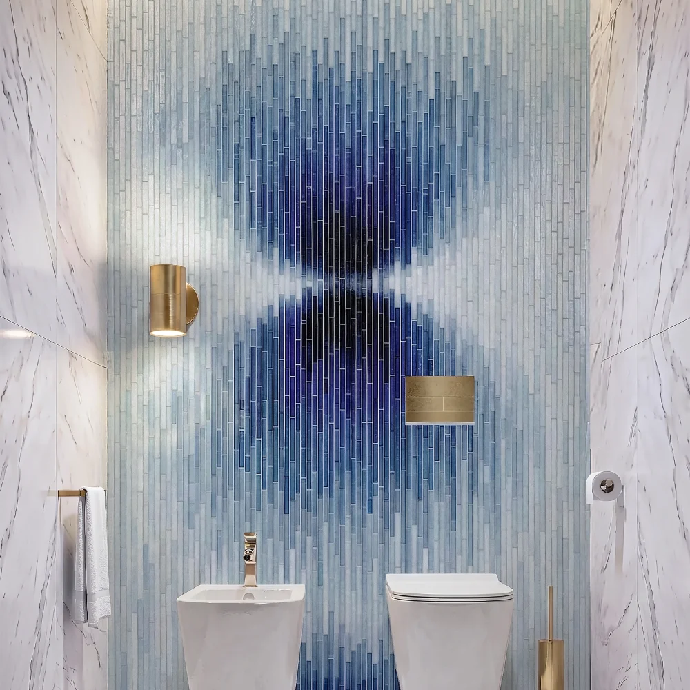 Celestial Blue Glass Bathroom Mosaic Wall 1