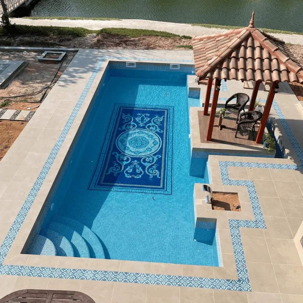 Dubai-VIlla-Custom-glass-mosaic-tile-swimming-pool-motif-by-MEC-day-time