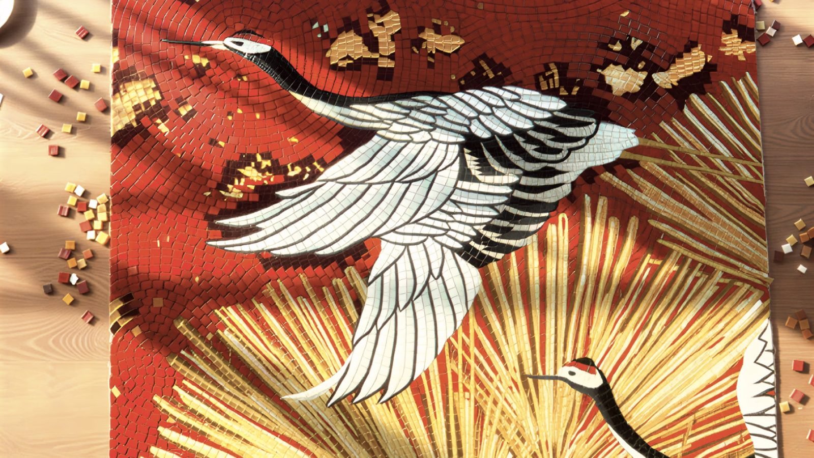 Wall Mosaic Golden Crane by MEC