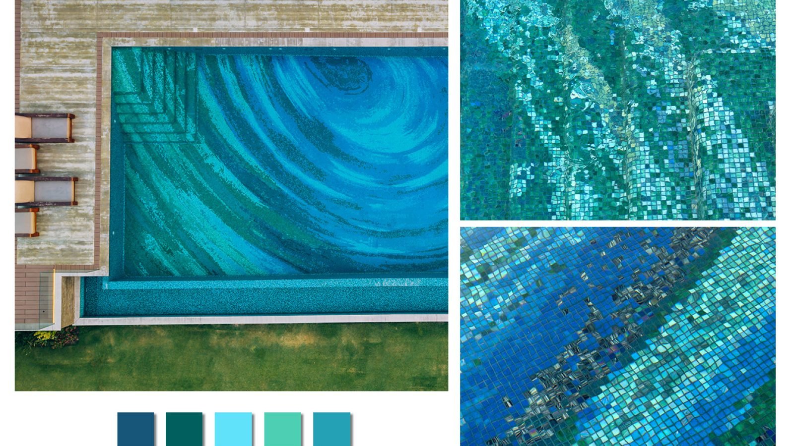 Blue teal and turquoise glass mosaic pool