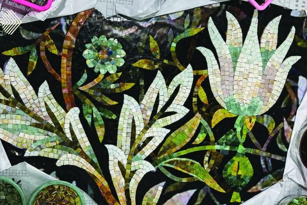 hand cut glass mosaic for floral pattern