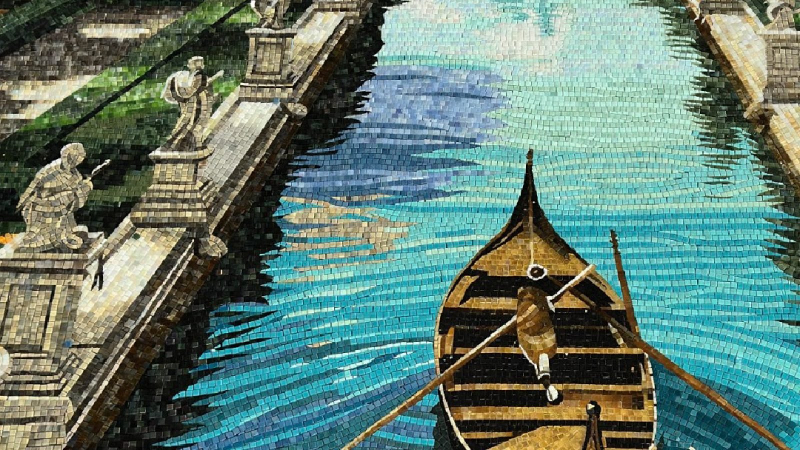 Landscape mosaic featuring a serene scene